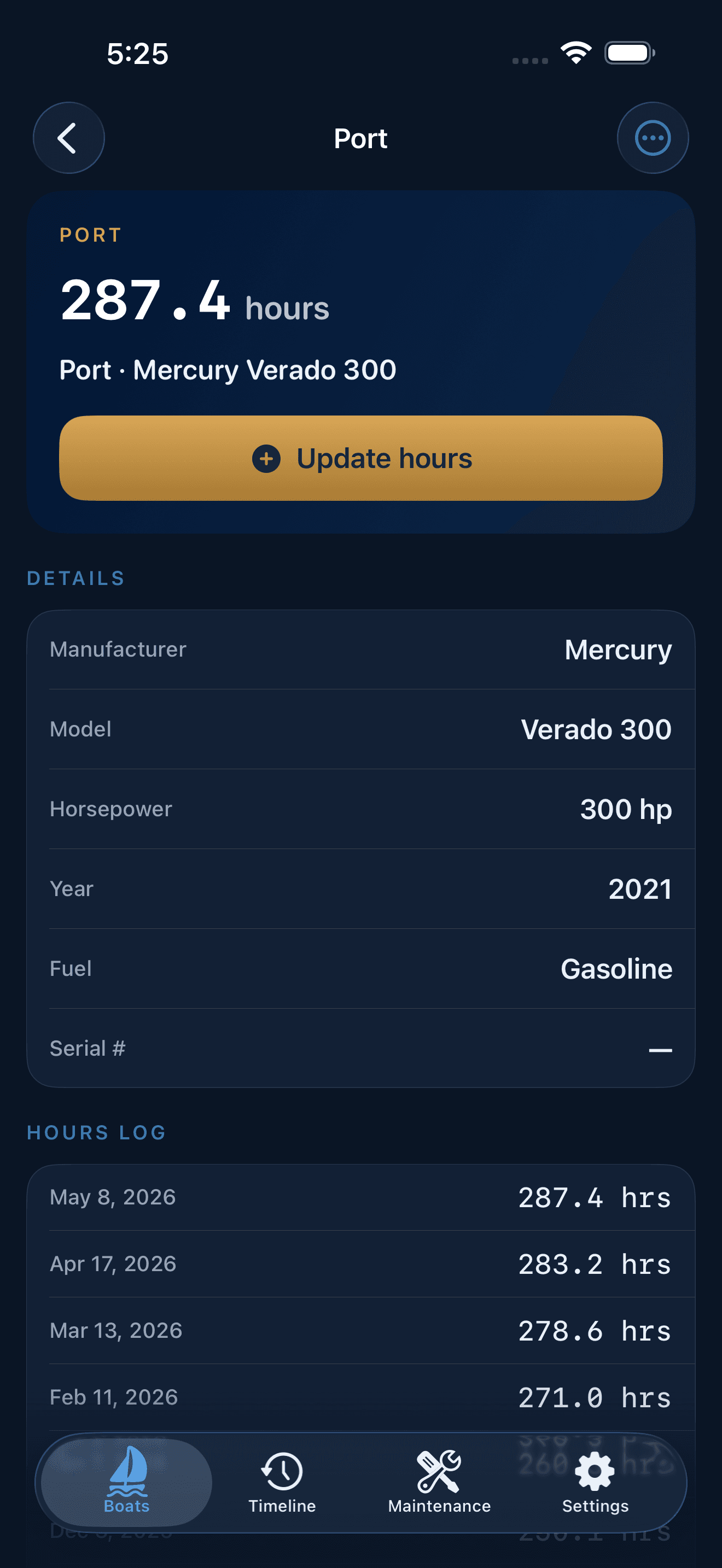 Log engine hours